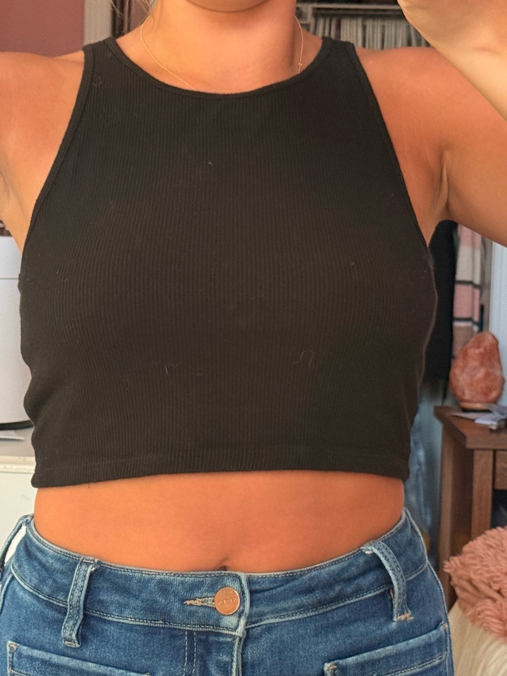 American Eagle Outfitters Black Ribbed Cropped Tank